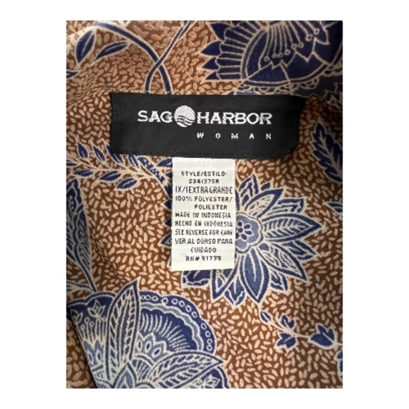 🌺 SAG HARBOR WOMAN Navy & Brown Floral Button Up Shirt | Women’s Sz 1X - Picture 6 of 7